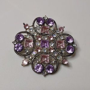 Pretty Purple And Pink Rhinestone Vintage Brooch